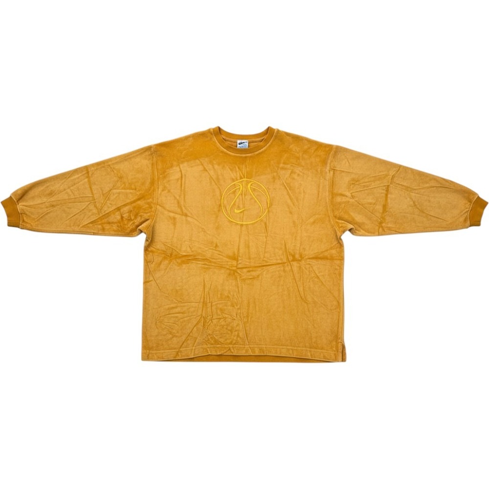 Vintage 90s Nike Team Sports Yellow Velour Crewneck Sweatshirt Center Logo Men M